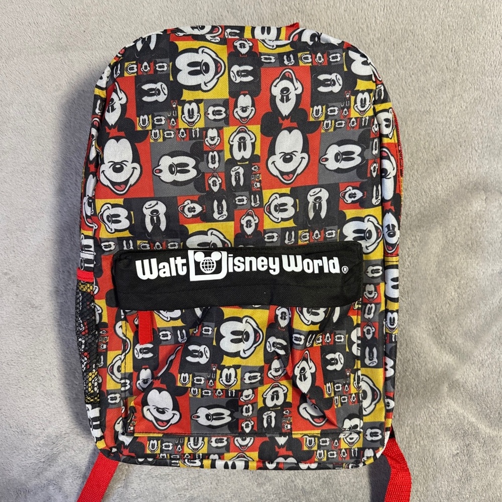 Walt Disney World Parks Authentic Backpack Mickey Mouse Pop Art Faces Red Yellow